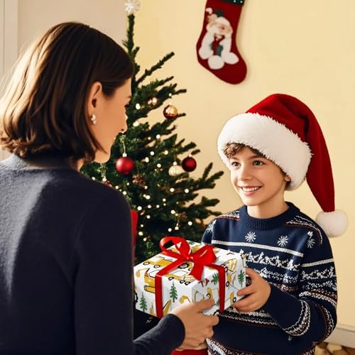 WRAPAHOLIC Cars Christmas Wrapping Paper - Mini Roll - 17 Inch x 16.5 Feet - Yellow Digger Construction Wrapping Paper for Christmas Holiday, Party Celebration