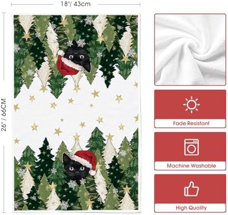 Artoid Mode Black Cat Star Xmas Tree Christmas Kitchen Towels Dish Towels, 18x26 Inch Farmhouse Holiday Winter Decoration Cleaning Set of 2