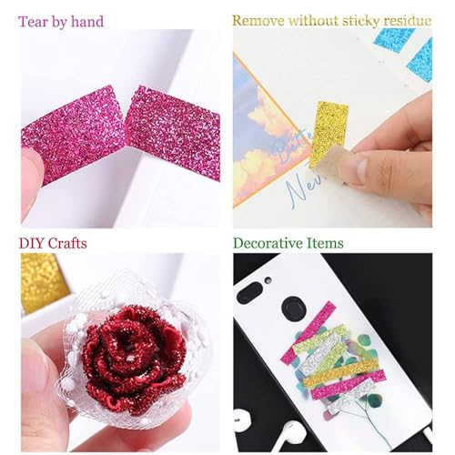 12 Rolls Glitter Washi Tape Set Christmas Washi Masking Tape Decorative Adhesive Tape for Scrapbooking DIY Crafts Crafters Embellished Journals Planners Cards Gift Wrapping Ribbons Wedding