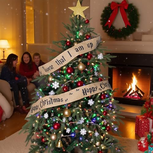 2 Pcs 62''x 4'' Christmas Tree Burlap Ribbon Garland, Wizard Burlap Ribbon Tree Decoration, Xmas Rustic Burlaps Ribbon Decor for Christmas Winding Hanging Home DIY Craft