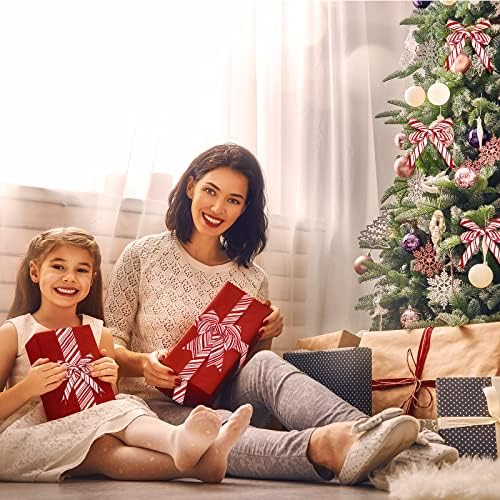 Ysleen 4 Rolls 24 Yards Christmas Candy Cane Wired Ribbons 1.0 Inch 1.5 Inch 2.0 Inch 2.5 Inch Glitter Red and White Striped Ribbon for Christmas Tree Home Decorations Gift Wrapping Ribbons