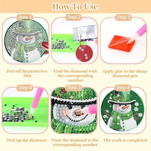 8 PCS Christmas Diamond Art Coasters Kit-Chirstmas Snowman Diamond Painting Coasters Kits with Holder for Beginners,Crafts Kits for DIY Coaster for Adults as Gift Home Decors