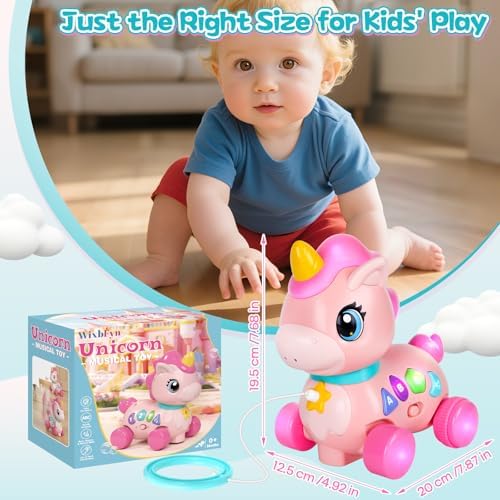 Baby Unicorn Toy 6-12-18 Months with Music & Lights Explore Bilingual Educational For Toddler Sensory Development Learning Walking Moving Crawling Tummy Time Toys Christmas Birthday Gifts for Infants