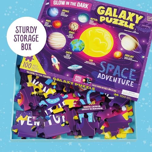 Dan&Darci Glow in The Dark 100 Piece Galaxy Puzzle for Kids - Space Jigsaw Puzzles Toys for Boys & Girls Ages 6-8 - Christmas Birthday Gifts for Age 6 7 8 Year Old Toddler Boy Girl Gift - Planet Toy