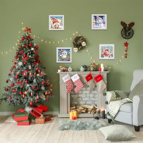 xackcme 4 PCS Diamond Art Painting Kits for Kids, Christmas Diamond Art for Kids Ages 4-8-12, Cardinal Gnome Snowmen Owl Gem Painting Kit Crafts Beginners for Xmas Gift Home Wall Decor (6x6 inch)