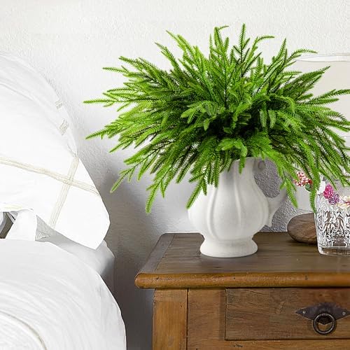 10 Pcs Christmas Norfolk Pine Branches, 19" Extra Length Artificial Xmas Branches Plants Pine Needles, Fake Greenery Norfolk Pines Stems Sprigs for DIY Craft Garland Home Garden Decor