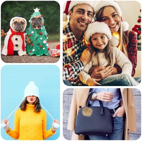 PATIKIL Faux Fur Pom Poms for Hats, 6 Pcs Fluffy Soft Fur Poms Balls with Elastic Loop for Keychain Knitting Hats DIY Scarves Gloves Bag Christmas, Red