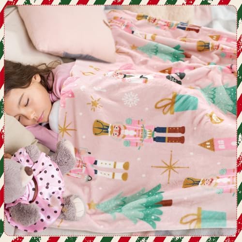50 x 60 Inches Pink Nutcracker Christmas Throw Blanket Cute Soft Warm Lightweight Christmas Blanket for Sofa Bed Gift Decor