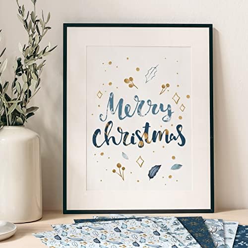 Whaline 24 Pack Christmas Pattern Paper 30x30cm Watercolor Winter Scrapbook Paper Double-Sided White Blue Snowflake Craft Paper Folded Flat for DIY Card Making Scrapbook Photo Album Decor, 12 Designs