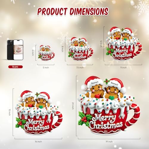 Merry Christmas - Personalized Gingerbread Family Decal, Custom Name Gingerbread Christmas Fridge Magnet for Refrigerator, Xmas Family Fridge Stickers 2025, Holiday Kitchen Decor