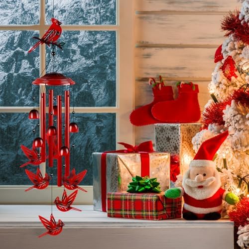 YHmall Cardinal Wind Chimes for Outside, Cardinal Gifts for Women Soothing Tones Memorial Wind Chime for Garden, Yard, Patio Decor, 35" Windchimes Outdoors for Christmas, New Year
