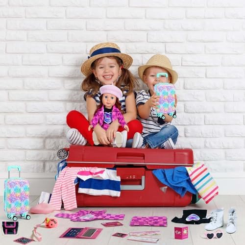 ARTST 18 inch Doll Clothes Accessories Girl Suitcase Luggage Travel Set-Doll Clothing Hat Handbag Sunglasses Camera Computer Passport Cell Phone for Christmas Birthday(NO Doll)