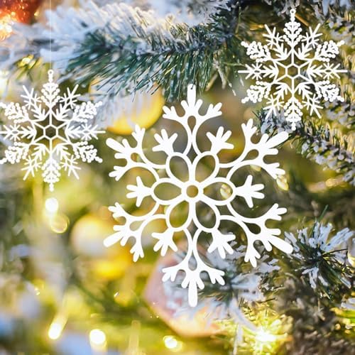 12pcs Large Christmas Hanging Snowflakes Decorations Outdoor - White Big Hanging Snowflake in Different Sizes for Winter Decoration Indoor Outdoor Christmas Tree Holiday Decor