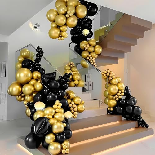 Black and Gold Balloons 100 Pack 12 Inch Metallic Chrome Black Gold Latex Helium Balloons for Birthday Wedding Christmas New Year Party Decorations
