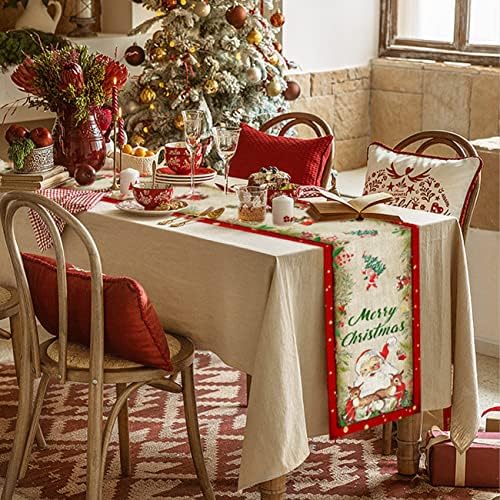 Vintage Christmas Table Runner Xmas Holiday Santa Claus Kitchen Dinner Table Decorations Merry Christmas Table Runner for Indoor Outdoor Home Party Decor 13 x 91 Inch