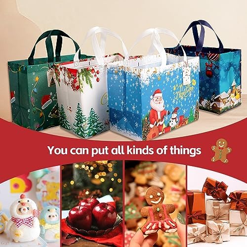 ZUIYIN 13" Large Christmas Gift Bags 18 Pack - with Gift Tags - Reusable Non-Woven Christmas Gift Bags with Handles for Holiday Xmas Party Gifts Wrapping Shopping (12.6"×9.8"×6.7")