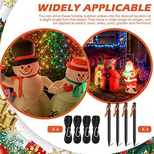 12 Pcs Inflatable Stakes and Tethers - Heavy Duty Aluminum String 7" Rope Spikes With Hook - Replacement Accessories for Halloween Christmas Garden Lawn