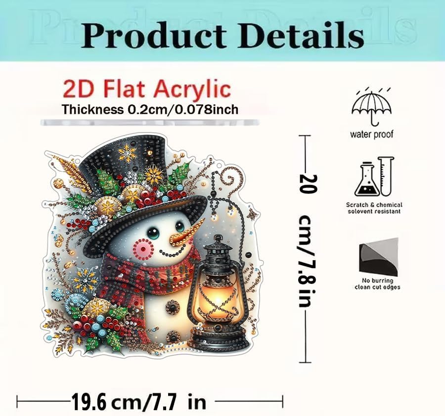 WUDWL Decor for Home Diamonds Art kit Hanging Decorations, Christmas Snowman Suncatchers Diamonds Painting Kit for Adult Gift DIY 5D Diamonds Dots, Special Crystal Diamond 8x8 inch