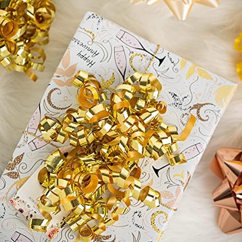WRAPAHOLIC 12-Count Gold Self-Adhesive Curly Bows Gift Wrap Accessory - Perfect for Christmas, Birthday, Holiday, Party Favors Decorations