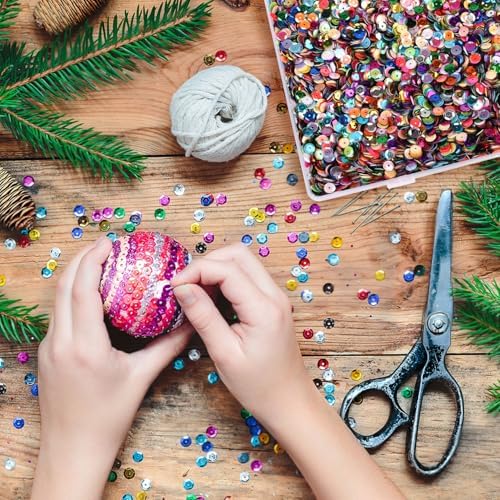 LOMIMOS 30000Pcs 6MM Loose Sequins for Crafts, 24 Colors Rainbow Round Cup Sequins Embroidery Spangles for Christmas Sewing DIY Art Jewelry Making with Storage Box (180 Grams)