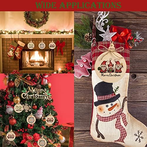 200 Pcs Wooden Christmas Ornaments, Unfinished Wooden Circles with Holes, Round Wood Discs Slices for Crafts, Round Wood Slices with Twine for DIY Sign Present Tags Christmas Party Hanging Decoration