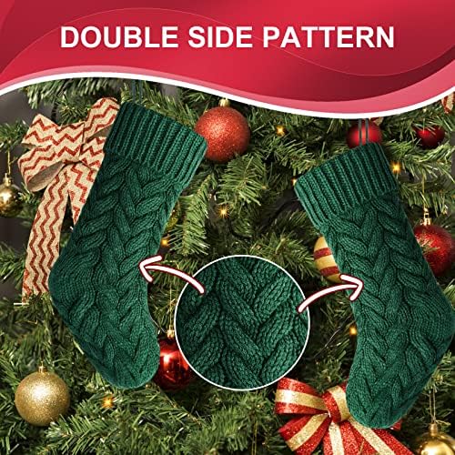 18 Inches Burgundy, Ivory, Green Knitted Christmas Stockings,6 Pack