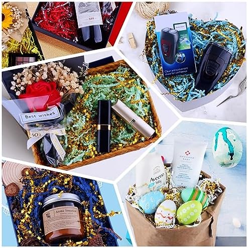 Crinkle Cut Paper Shred Filler 8 oz (1/2 lb) Gift Wrapping & Gift Basket Filler for Christmas, Halloween & Wedding Decorations,Crafting Activities,Many Color Options (White and Gold)