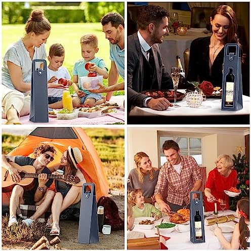 Wine Tote Carrier, Reusable Leather Single Bottle Champagne, Beer Gift Bags for Birthday, Wedding, Picnic Party, Christmas - Blue