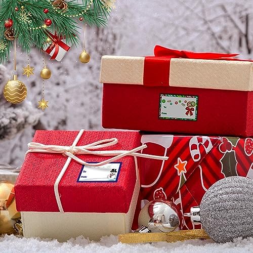 160PCS Christmas Tags Labels, 16 Design Self Adhesive Gift Stickers Name Tags with Santa Snowmen Xmas Tree Reindeer Bells Holiday Decorative Tags for Christmas Presents