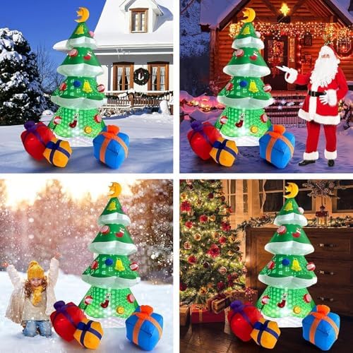 COOLWUFAN 7.5 FT Inflatables Christmas Tree Decoration, Christmas Inflatables Blow Up Yard Decoration with 3 Gift Boxes & Built-in LEDs for Christmas Decorations, Indoor Outdoor Yard Garden Lawn Decor
