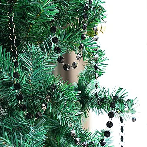 H&D 6FT Glass Crystal 14mm Octagon Beads Chain Chandelier Prisms Hanging Wedding Garland Christmas Decor (Black)