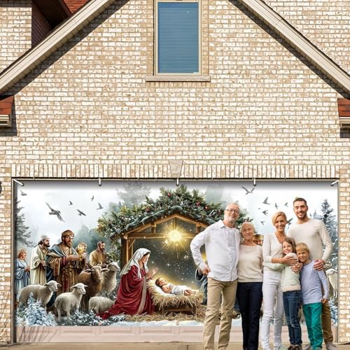 Wesiti Christmas Garage Door Decorations Merry Christmas Cover Banner Garage Door Murals Large Xmas Backdrop Decoration for Xmas Eve Holiday Party Wall(16 x 7 ft,Stylish Style)