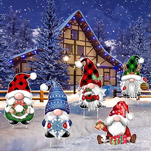 TREWAVE Christmas Gnome Yard Signs 8 PCS, Props Stakes, Outdoor Lawn Decorations, Winter Home Pathway Walkway Decor