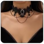 PINK TOWN Gothic Black Lace Choker Necklace for Women Goth Crystal Pendant Necklace Vintage Vampire Choker Necklace Christmas Halloween Birthday Jewelry Accessories
