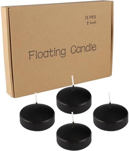 12 Black Floating Candles + 2 Tall Black Pillar Candles (2 Inch) – Unscented, Smokeless, Dripless, Long-Lasting for Wedding Centerpieces, Pool Party Decor, Halloween & Holiday Events