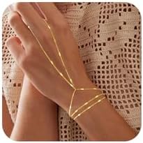 Yoosteel Hand Chain Bracelet for Women - Dainty 14K-Gold-Plated Finger Ring Hand Chains Layered Trendy Link Bracelets Jewelry Gifts for Women