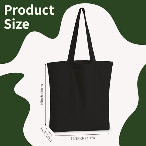 10 Pack Black Canvas Tote Bag with Zipper, OLSUNOR Reusable Grocery Bags with Long Handle, DIY Heat Transfer Sublimation Blanks Shopping Bags for Advertising, Birthday, Halloween, Christmas Craft Bags