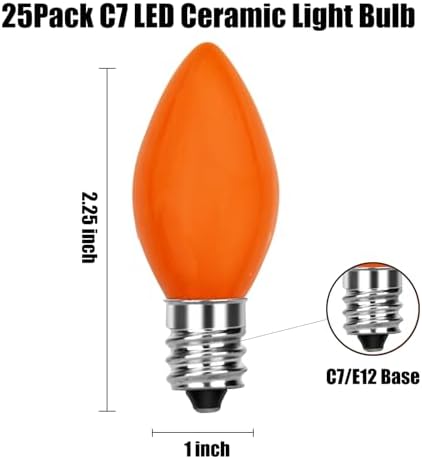 Christmas LED Light Bulb, 25 Pack C7 Multicolor Replacement Bulbs for Outdoor Patio Indoor Christmas Party String Lights, 0.6W Energy Saving Night Light Bulbs, C7/E12 Candelabra Base, 120 Volts