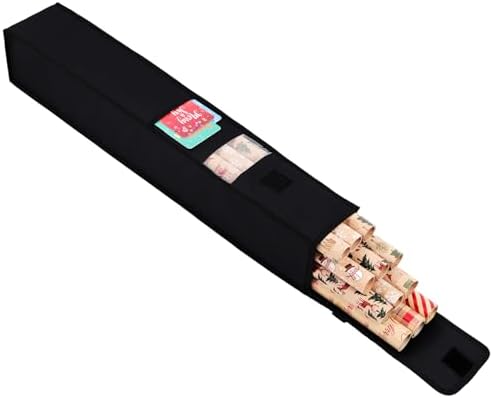 Wrapping Paper Storage Bag 31 Inch Christmas Gift Wrapping Paper Organizer Storage Containers Clear Window Gift Wrap Holder with Pocket and Handle for 9 Standard Rolls Holiday Crafts