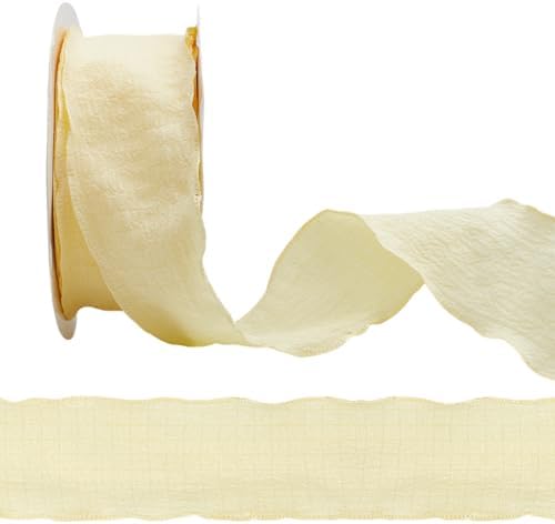 10 Yards 1.5 Inch Yellow Ruffle Fabric Trim Double Ruffled Edge Ribbon Chiffon Polyester Silk Grosgrain Ribbons with Spool for Gift Wrapping Wedding Invitations Bouquet Christmas Party Decor