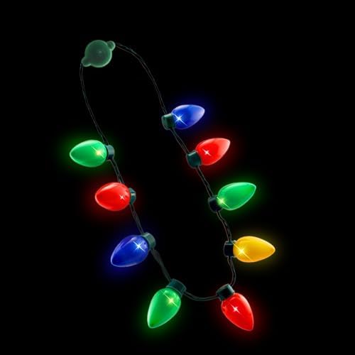 Windy City Novelties LED Christmas 9 Bulb Necklace with 6 Dynamic Light Modes for Adults Christmas Parties, Caroling, Gatherings & Party Favors - 1 Pack