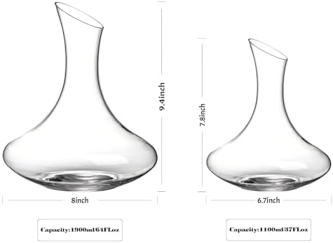 Wine Decanter, 1100ml /37.2oz Red Wine Decanter, Hand Blown Lead-Free Crystal Wine Carafe, Small Decanter for White and Red Wine, Elegant Design Easy Pour, Wine Gifts for Christmas