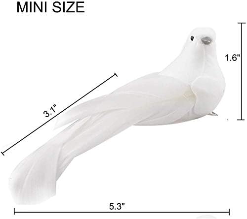 12Pcs Artificial White Doves, White Feathered Mini Birds White Doves Decoration with Metal Clip for Craft Home Garden Wedding DIY Decor Christmas Tree Ornaments