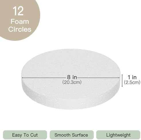 Crafare 8 Inch Round Foam Circles for Crafts 5 Pack 1 Inch Thick Round Polystyrene Craft Discs White for Wedding Holiday Christmas Crafts Making and School Projects DIY
