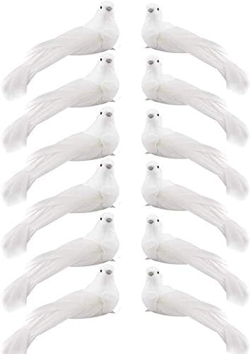 12Pcs Artificial White Doves, White Feathered Mini Birds White Doves Decoration with Metal Clip for Craft Home Garden Wedding DIY Decor Christmas Tree Ornaments