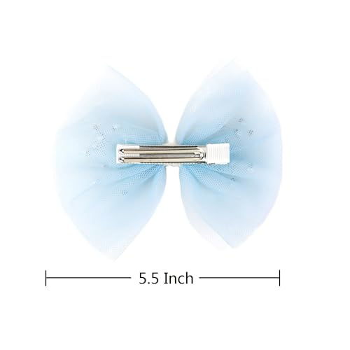 2 PCS Pearl Hair Bows Hair Clips for Toddler Girls - Elegant Ivory Lace Veil Hair Accessories for Birthday, Wedding, Halloween, Thanksgiving, and Christmas Occasions(Light Blue)