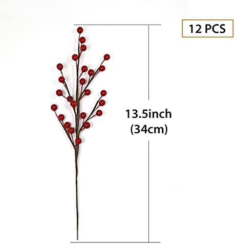 12Pcs Artificial Red Berries Stems, 13.5" Waterproof Burgundy Berry Branches for Home Holiday Wedding DIY Christmas Tree Wreath Flower Decor