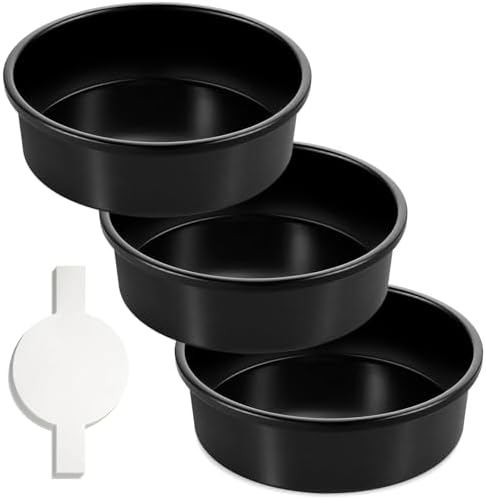 AIVIKI 8-Inch Round Cake Pan Set of 3, Nonstick Smash Cake Baking Pans Tins with 100 Pieces Parchment Paper, Carbon Steel Bakeware for Birthday Christmas, Oven & Dishwasher Safe