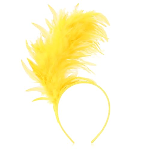 YARIEW Feather Fascinator Headbands for Women Elastic Headband for Prom Cocktail Wedding Tea Party Birthday Halloween Christmas Yellow