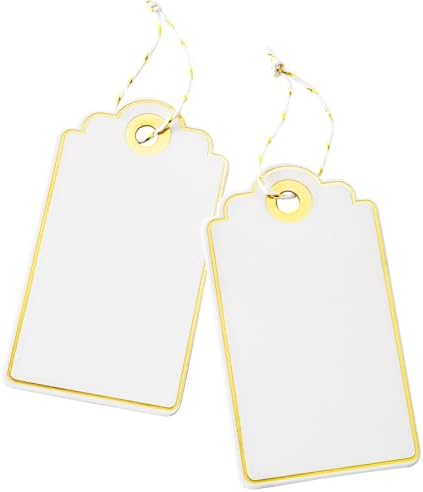 100 PCS 3.5 x 2 inches White Paper Gift Tags with String for Christmas by SUNCOLOR